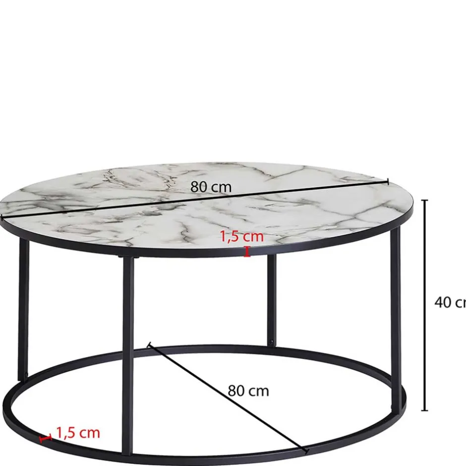 Wohnen Runder Hochglanz Wohnzimmertisch in Marmoroptik - Domi