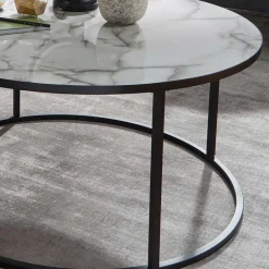 Wohnen Runder Hochglanz Wohnzimmertisch in Marmoroptik - Domi