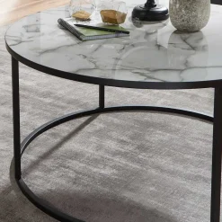 Wohnen Runder Hochglanz Wohnzimmertisch in Marmoroptik - Domi