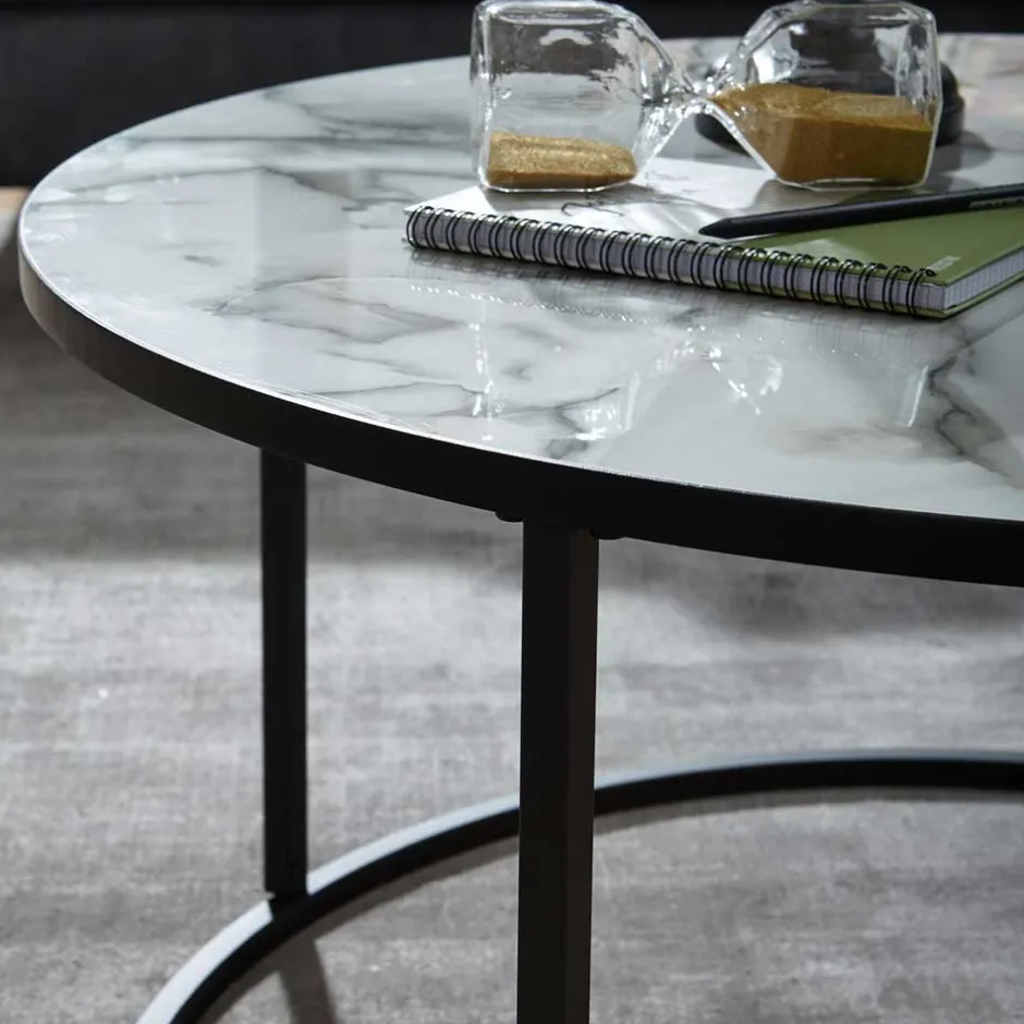 Wohnen Runder Hochglanz Wohnzimmertisch in Marmoroptik - Domi