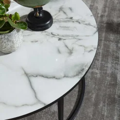 Wohnen Runder Hochglanz Wohnzimmertisch in Marmoroptik - Domi