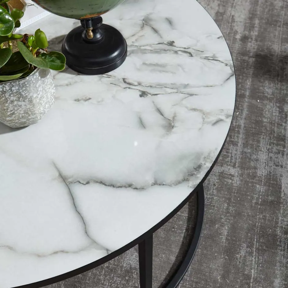 Wohnen Runder Hochglanz Wohnzimmertisch in Marmoroptik - Domi