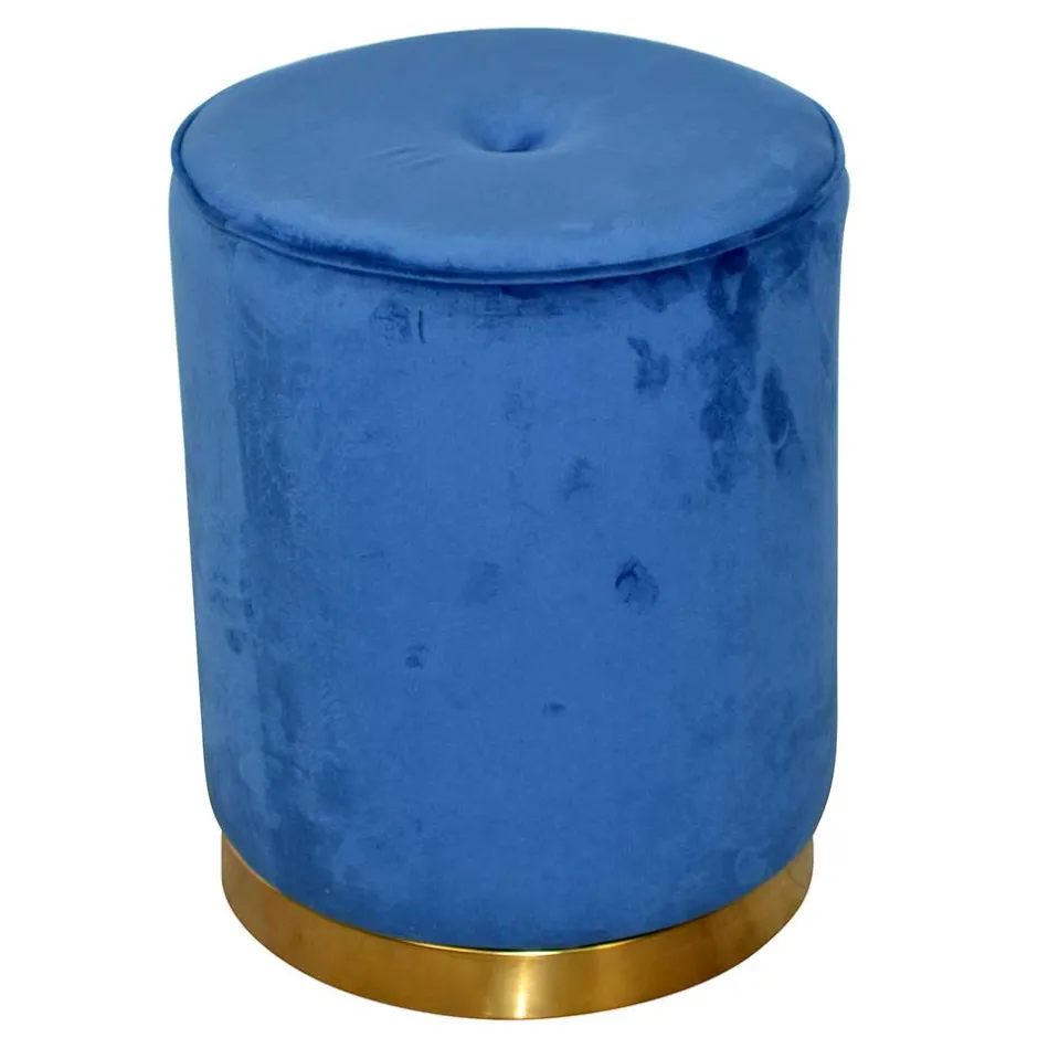 Runder Hocker aus Samt in Blau - Mialan^Wohnen