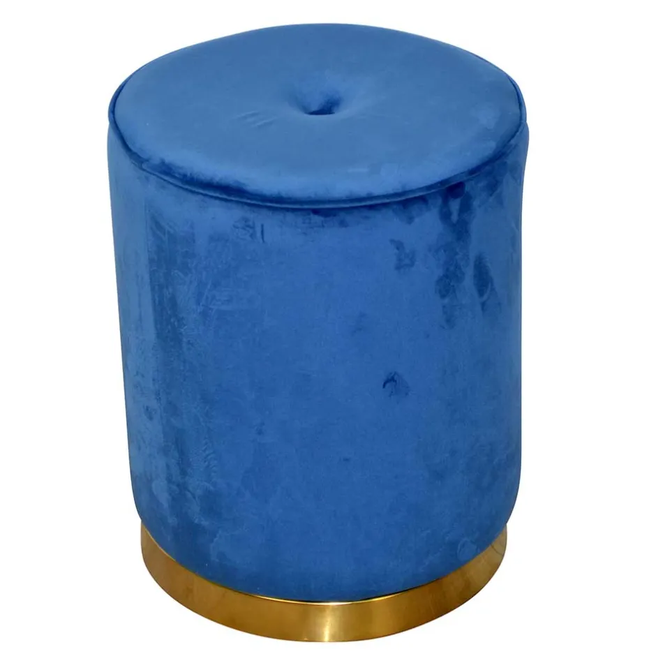 Runder Hocker aus Samt in Blau - Mialan^Wohnen