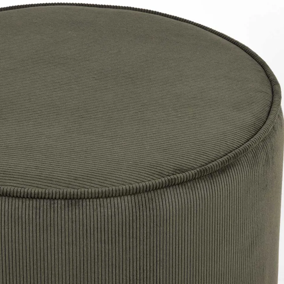 Runder Hocker Pouf aus Cord in Oliv Grün - Brisbane^Wohnen New