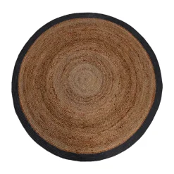 Wohnen Runder Juteteppich mit Baumwollrand in Schwarz - Ophra