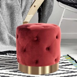 Runder Polsterhocker in Dunkelrot & Gold - Abenda^Wohnen Sale