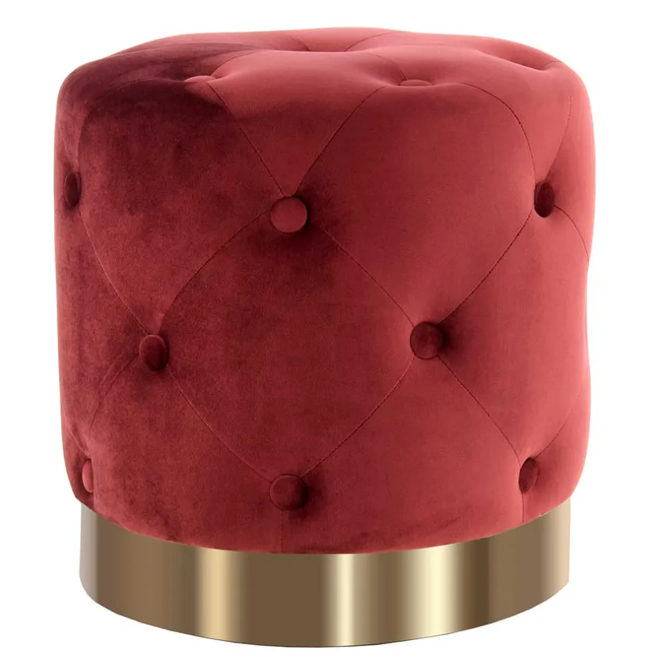 Runder Polsterhocker in Dunkelrot & Gold - Abenda^Wohnen Sale