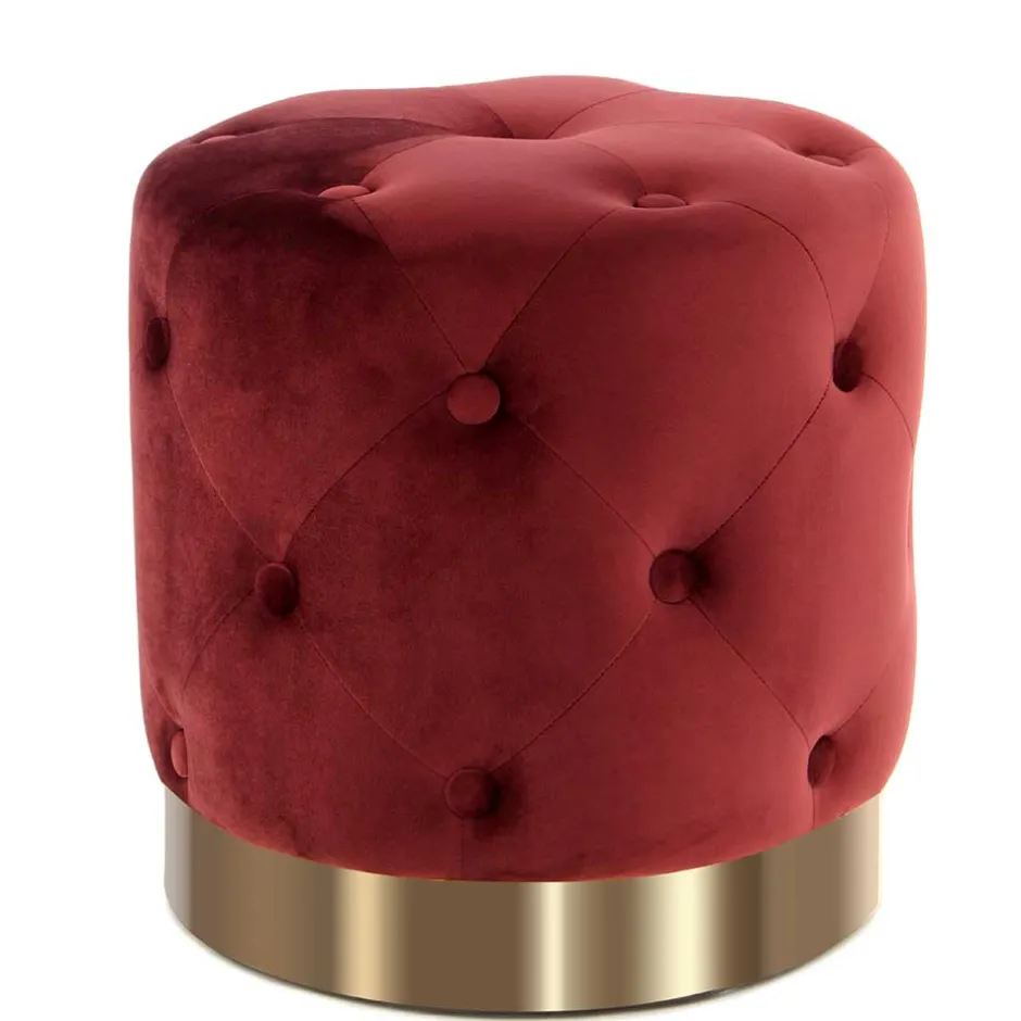 Runder Polsterhocker in Dunkelrot & Gold - Abenda^Wohnen Sale