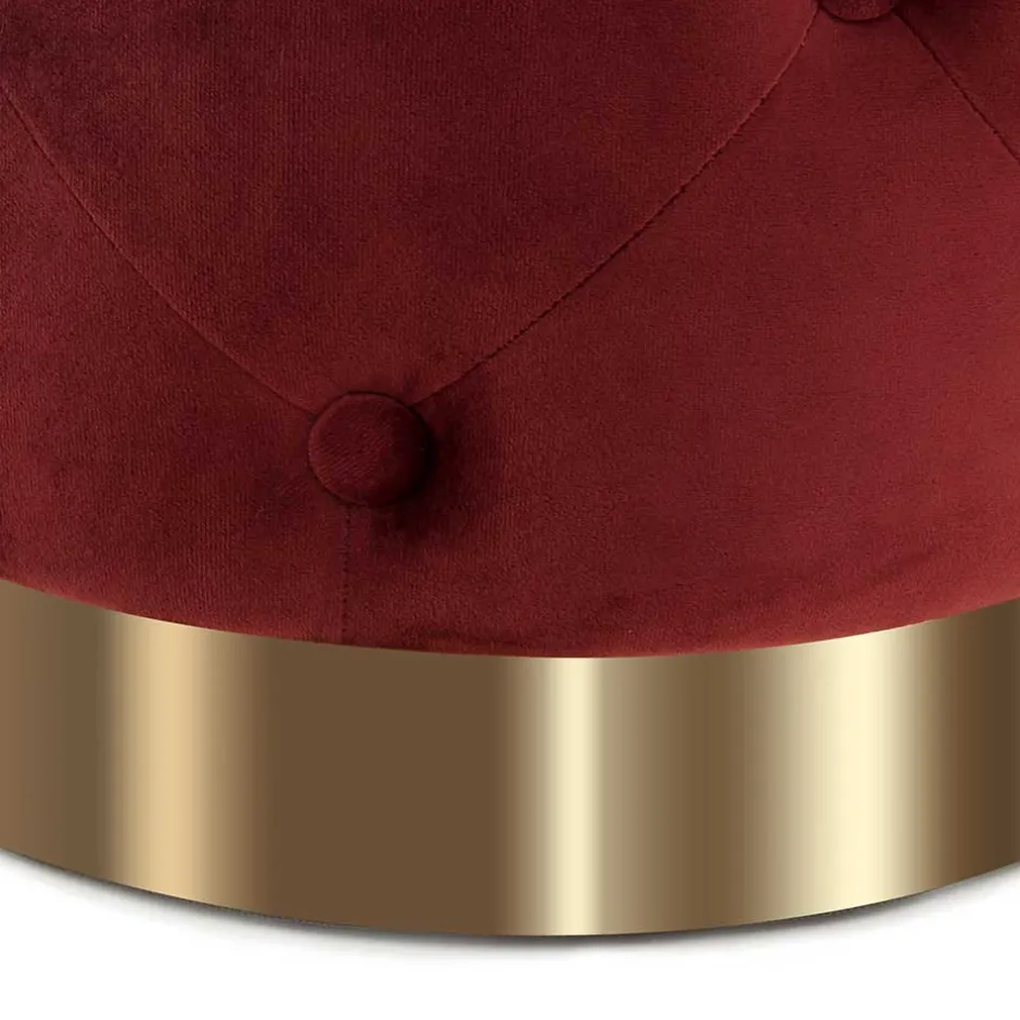 Runder Polsterhocker in Dunkelrot & Gold - Abenda^Wohnen Sale