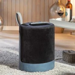 Runder Polsterhocker in Hellgrau & Schwarz - Paleara^Wohnen New