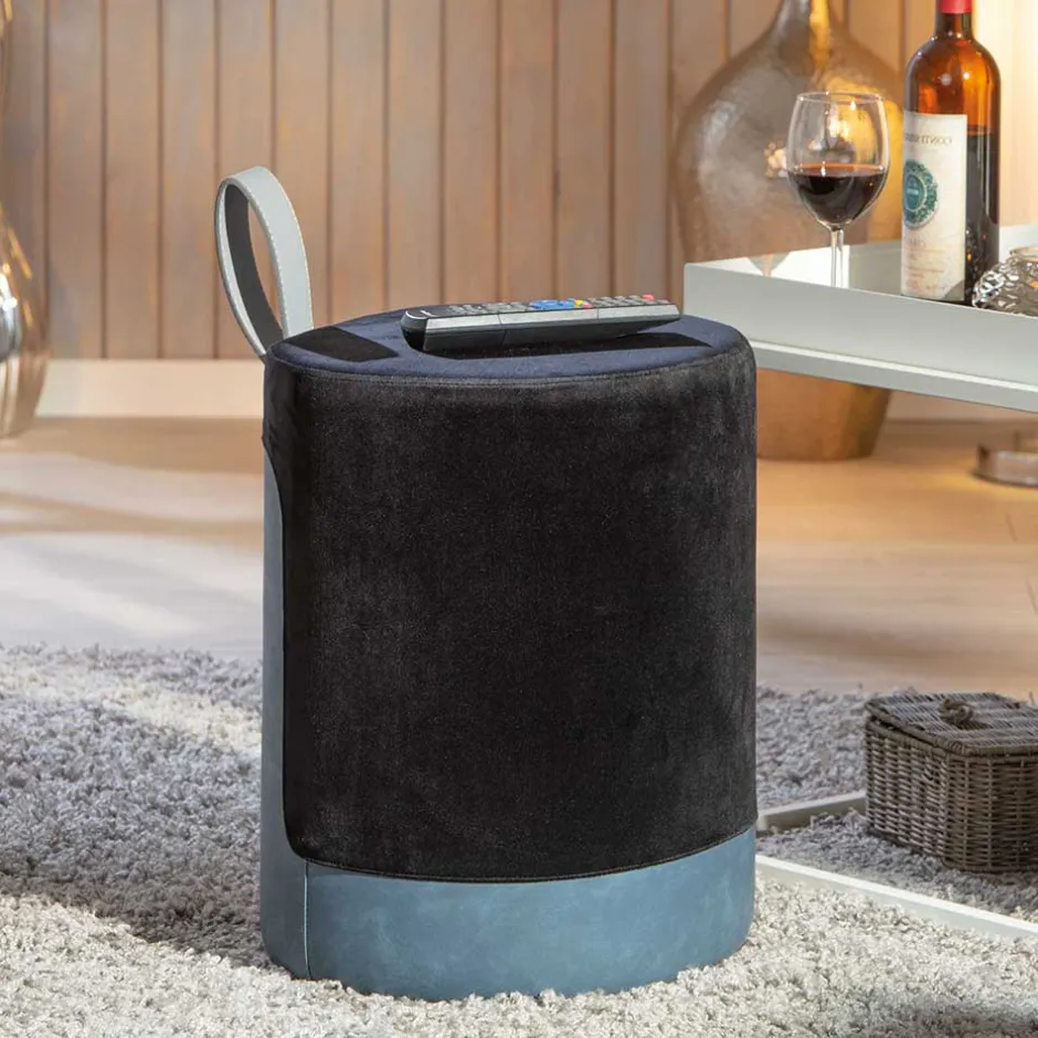 Runder Polsterhocker in Hellgrau & Schwarz - Paleara^Wohnen New