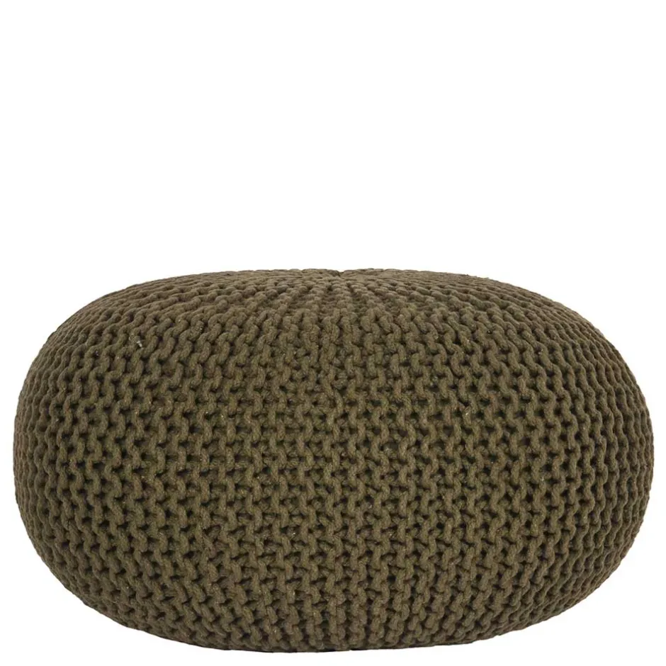 Wohnen Runder Pouf im Strick Look in Oliv Grün - Sensibil