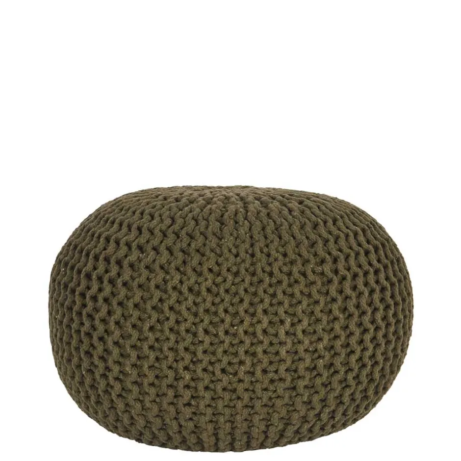 Wohnen Runder Pouf im Strick Look in Oliv Grün - Sensibil