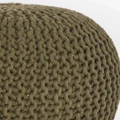 Wohnen Runder Pouf im Strick Look in Oliv Grün - Sensibil