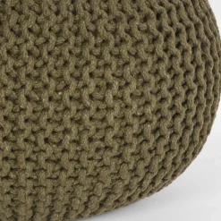 Wohnen Runder Pouf im Strick Look in Oliv Grün - Sensibil