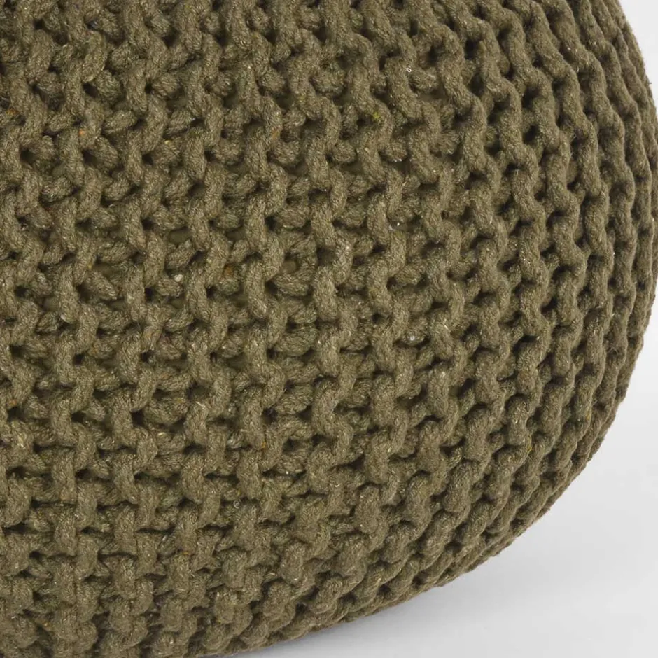 Wohnen Runder Pouf im Strick Look in Oliv Grün - Sensibil