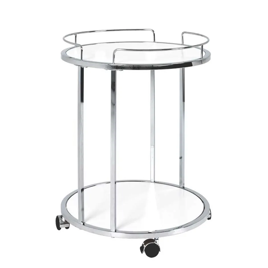Runder Servierwagen in Weiß & Chrom Balcanov mit 2 Ablagen^Wohnen