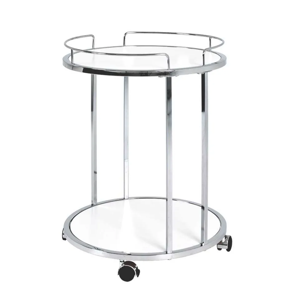Runder Servierwagen in Weiß & Chrom Balcanov mit 2 Ablagen^Wohnen