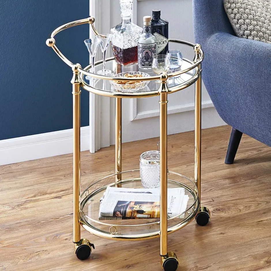 Wohnen Runder Servierwagen mit zwei Glasplatten - Perla