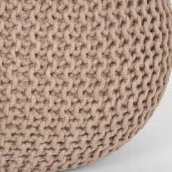 Wohnen Runder Sitzpouf aus Strickstoff in Beige - Zardar