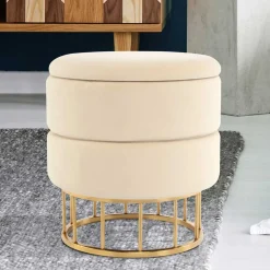 Runder Stauraum Hocker in Creme & Gold - Loeesa^Wohnen Sale