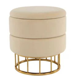Runder Stauraum Hocker in Creme & Gold - Loeesa^Wohnen Sale
