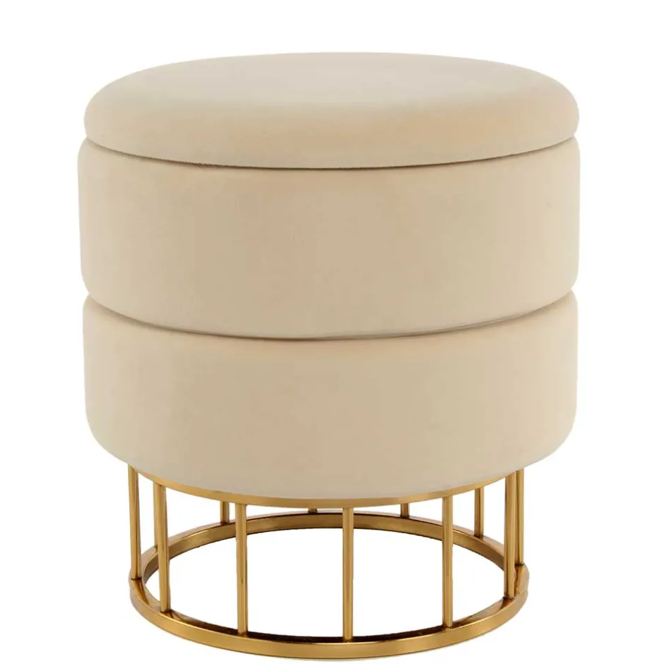 Runder Stauraum Hocker in Creme & Gold - Loeesa^Wohnen Sale