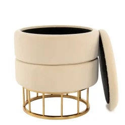 Runder Stauraum Hocker in Creme & Gold - Loeesa^Wohnen Sale