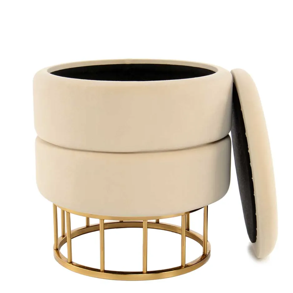 Runder Stauraum Hocker in Creme & Gold - Loeesa^Wohnen Sale