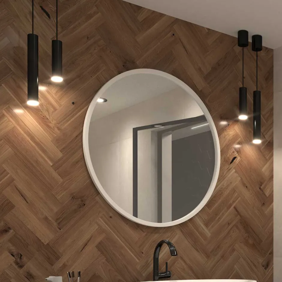 Wohnen Runder Wandspiegel mit weißem Metallrahmen - Tanko