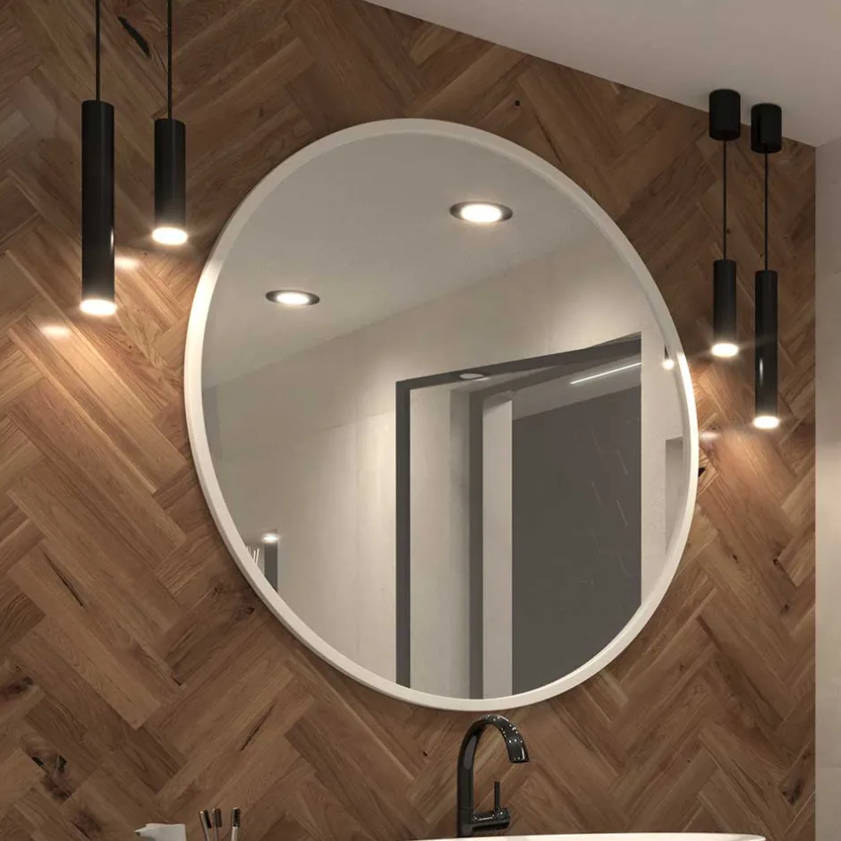 Wohnen Runder Wandspiegel mit weißem Metallrahmen - Tanko