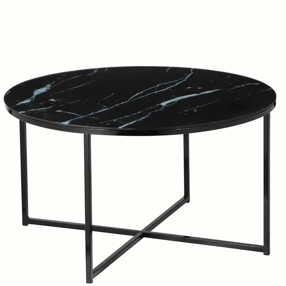 Runder Wohnzimmer Glastisch in Marmor Schwarz - Adiana^Wohnen