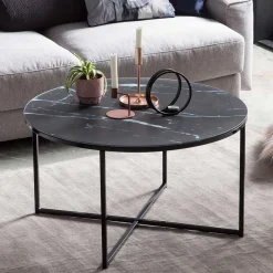 Runder Wohnzimmer Glastisch in Marmor Schwarz - Adiana^Wohnen
