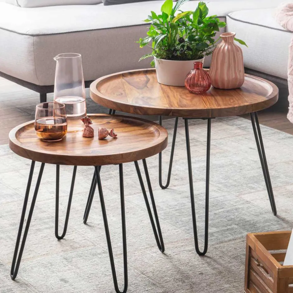 Runder Wohnzimmertisch mit Haarnadel Beinen - Venjar^Wohnen