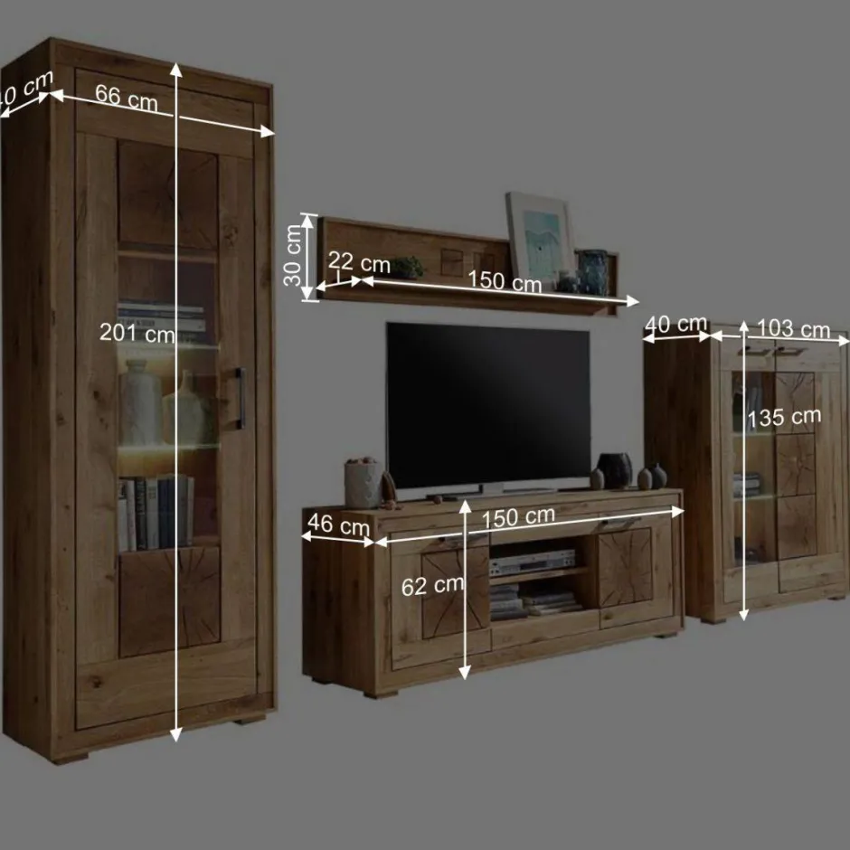 Rustikale Schrankwand Troncon aus Wildeiche (vierteilig)^Wohnen Sale