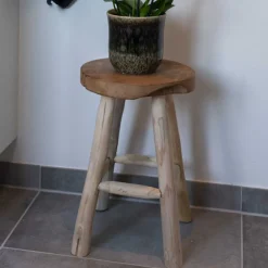 Wohnen Rustikaler Holzhocker aus Teak Massivholz - Isabelona