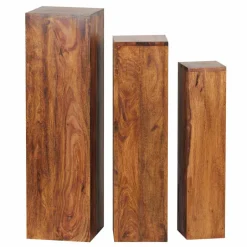 Wohnen Rustikales Holz Pflanzensäulen Set Hoslo aus Sheesham massiv (dreiteilig)