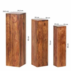 Wohnen Rustikales Holz Pflanzensäulen Set Hoslo aus Sheesham massiv (dreiteilig)