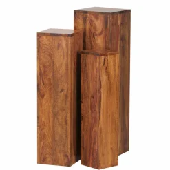 Wohnen Rustikales Holz Pflanzensäulen Set Hoslo aus Sheesham massiv (dreiteilig)