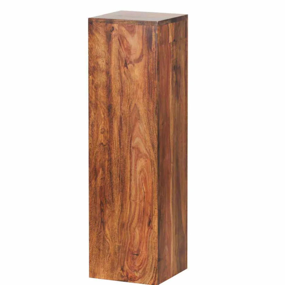 Wohnen Rustikales Holz Pflanzensäulen Set Hoslo aus Sheesham massiv (dreiteilig)