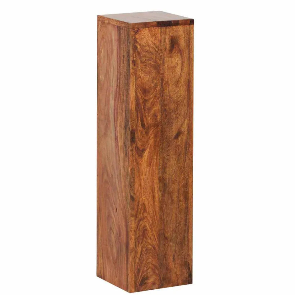 Wohnen Rustikales Holz Pflanzensäulen Set Hoslo aus Sheesham massiv (dreiteilig)