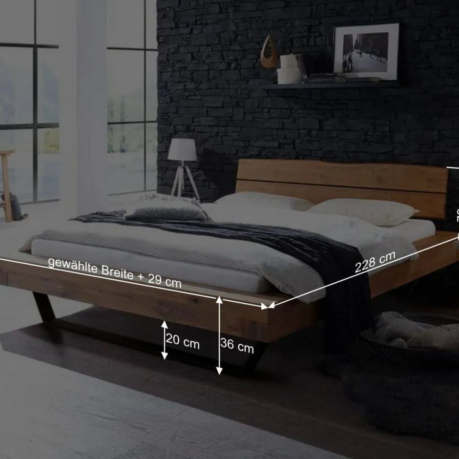 Rustikales Wildeiche Holzbett mit Metallkufen - Space^Wohnen Clearance