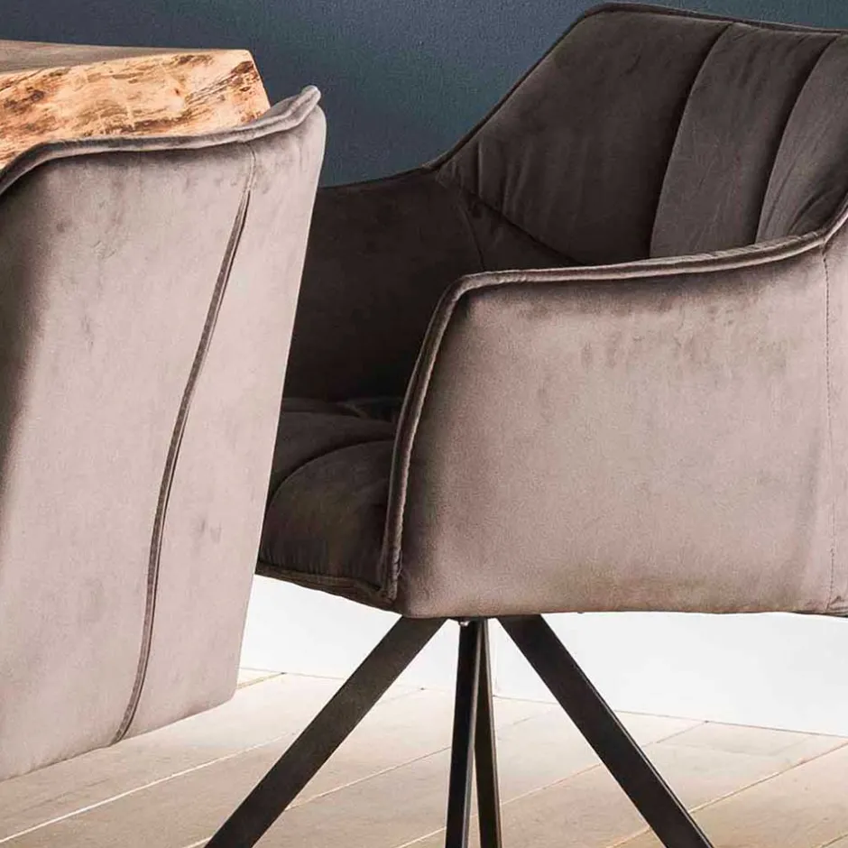 Samt Armlehnenstuhl in Anthrazit - Welinda (2er Set)^Wohnen Sale