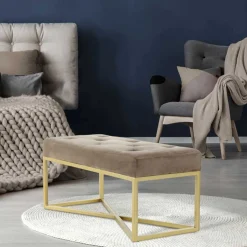 Wohnen Samt Bettbank in Taupe mit Gold - Davork