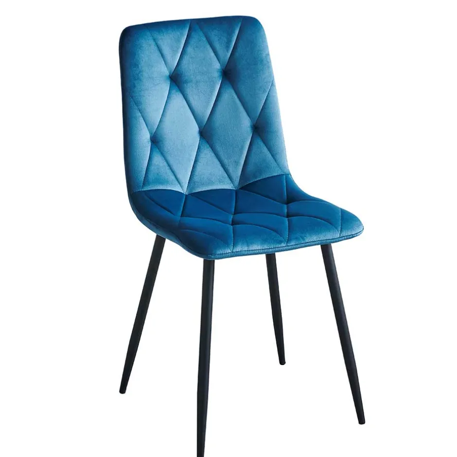 Samt Esszimmerstühle in Blau - Assolato (4er Set)^Wohnen New