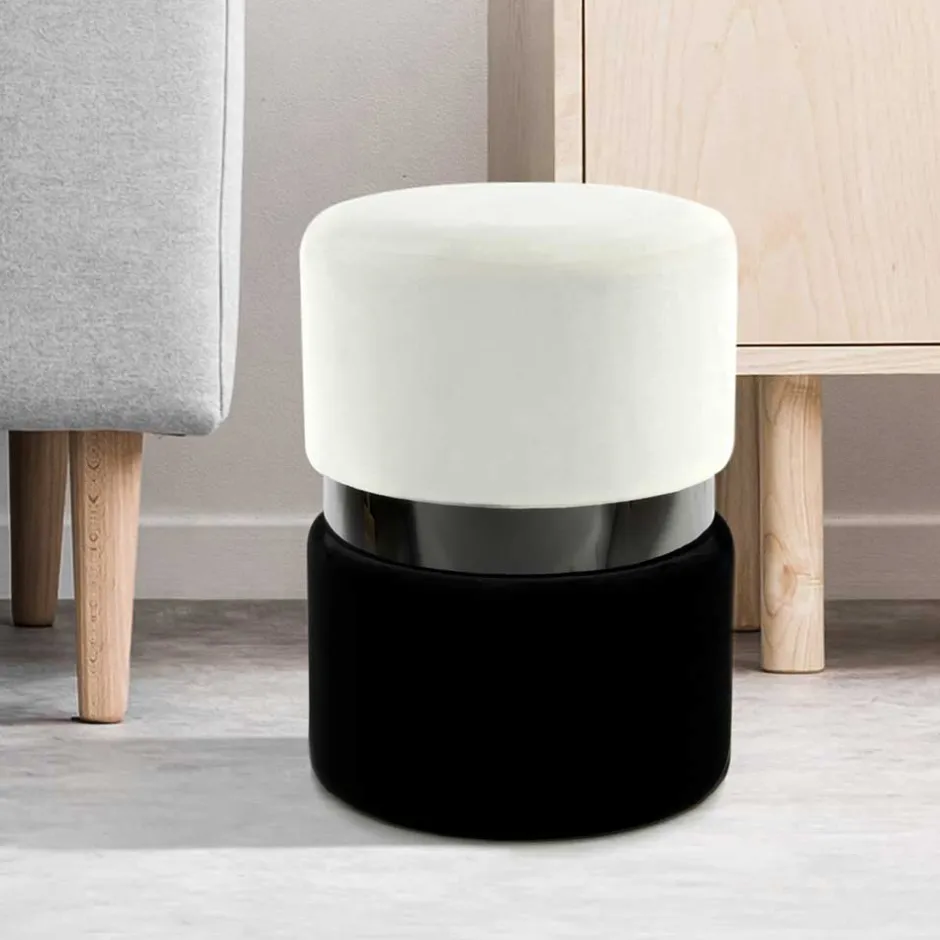 Samt Hocker in Creme & Schwarz - Gilianoa^Wohnen Hot