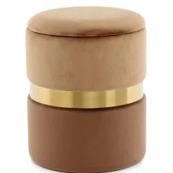 Samt Hocker Set in Hellbraun & Braun - Valerana (zweiteilig)^Wohnen New