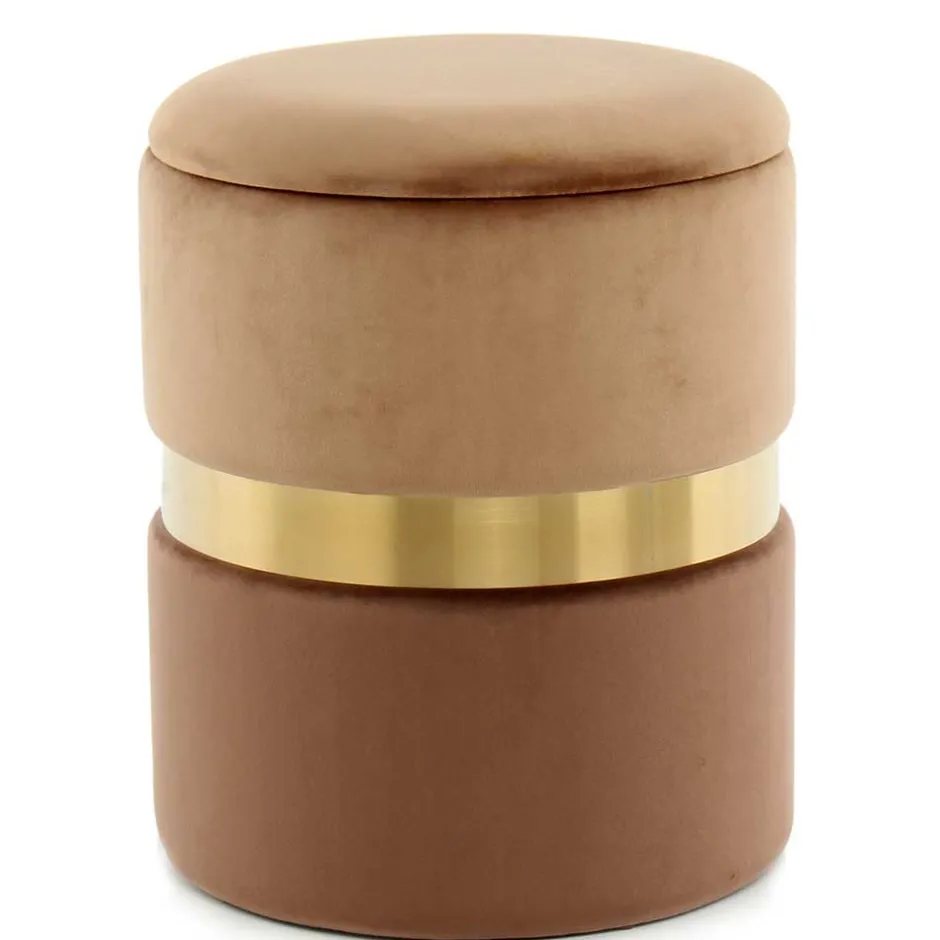 Samt Hocker Set in Hellbraun & Braun - Valerana (zweiteilig)^Wohnen New