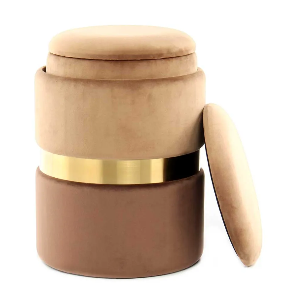 Samt Hocker Set in Hellbraun & Braun - Valerana (zweiteilig)^Wohnen New